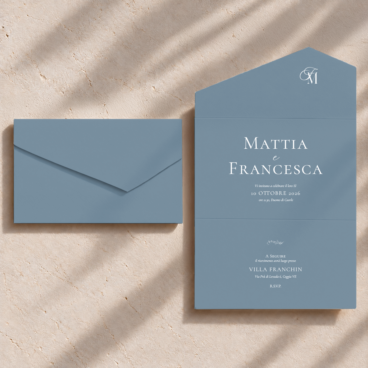 Partecipazione Materica Blossom - Azzurro polvere