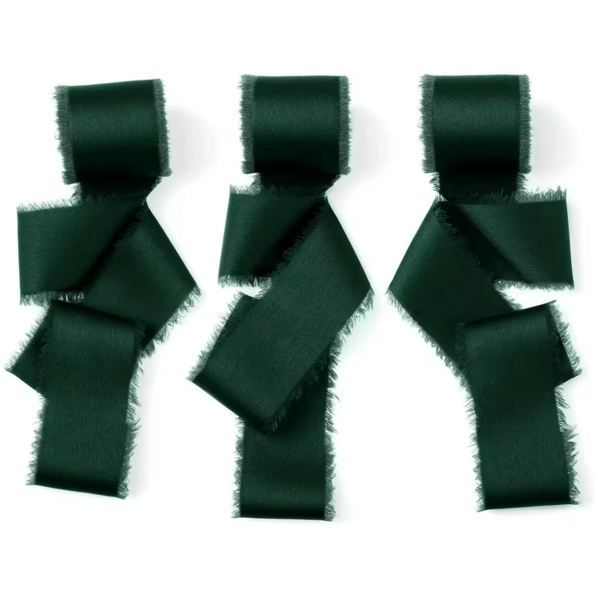 Nastro chiffon lucido sfrangiato verde pino - confezione 3 rotoli da 3,8 cm x 4,5 m