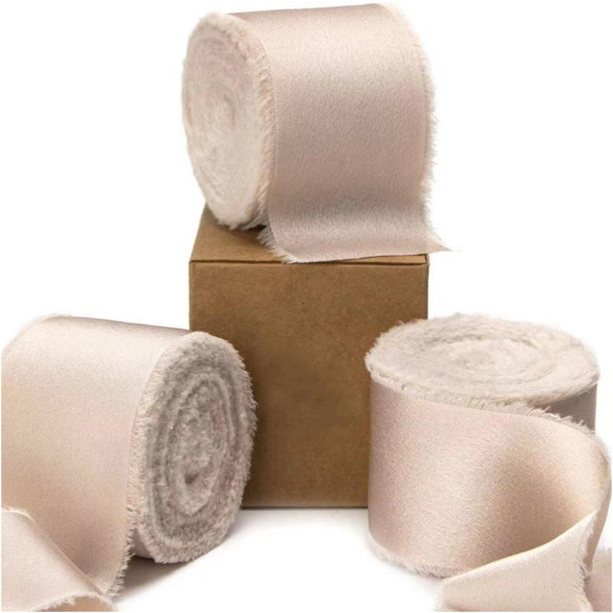 Nastro chiffon lucido sfrangiato rosa - confezione 3 rotoli da 3,8 cm x 4,5 m