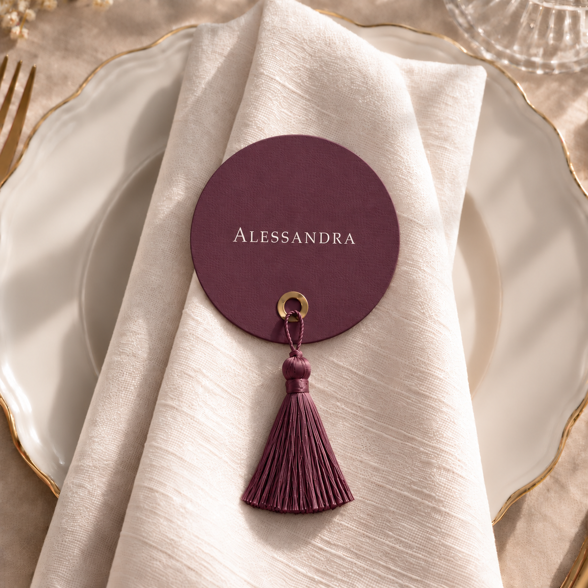 Segnaposto Matrimonio Bordeaux con Nappina