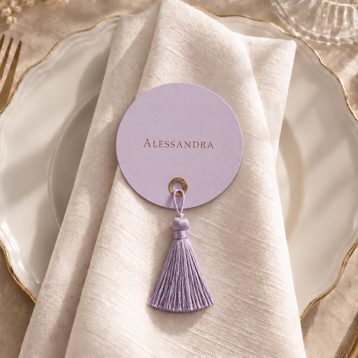 Segnaposto Matrimonio Lilla con Nappina