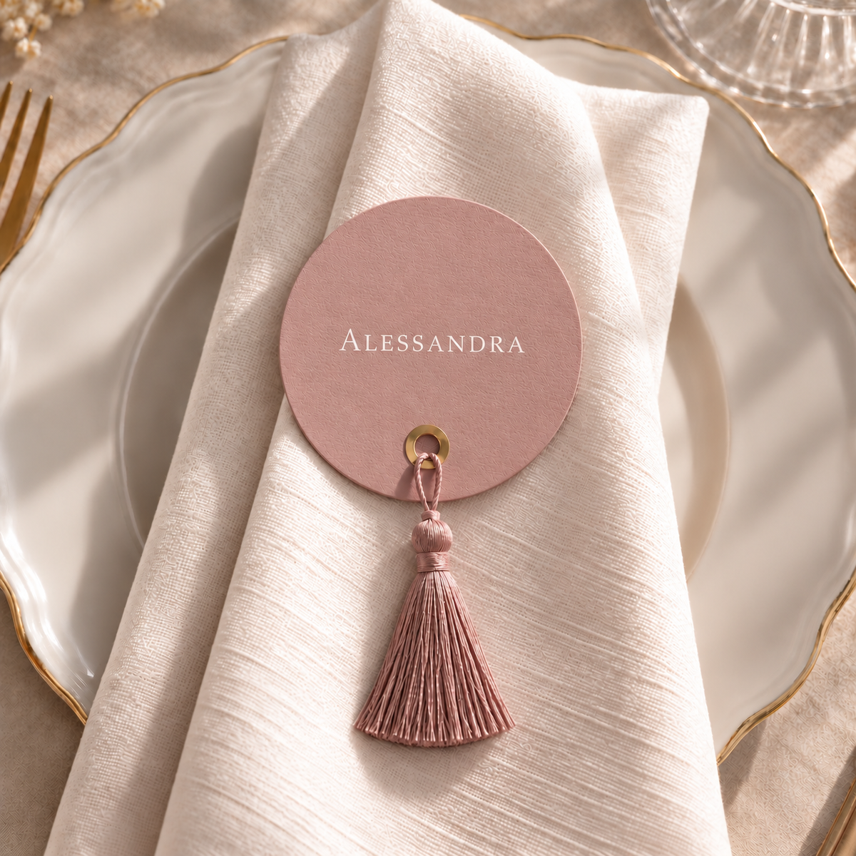 Segnaposto Matrimonio Rosa Antico con Nappina