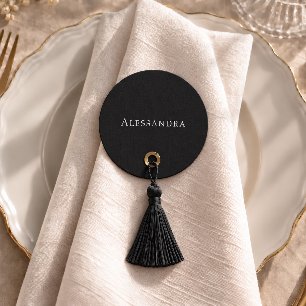 Segnaposto Matrimonio Nero con Nappina