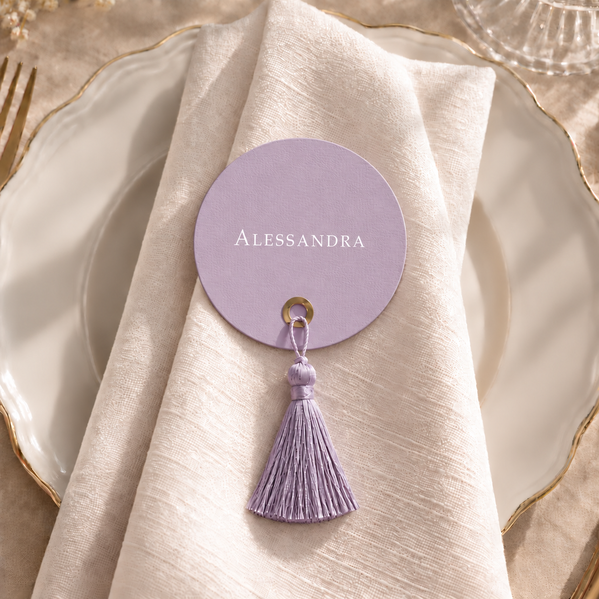 Segnaposto Matrimonio Lilla con Nappina