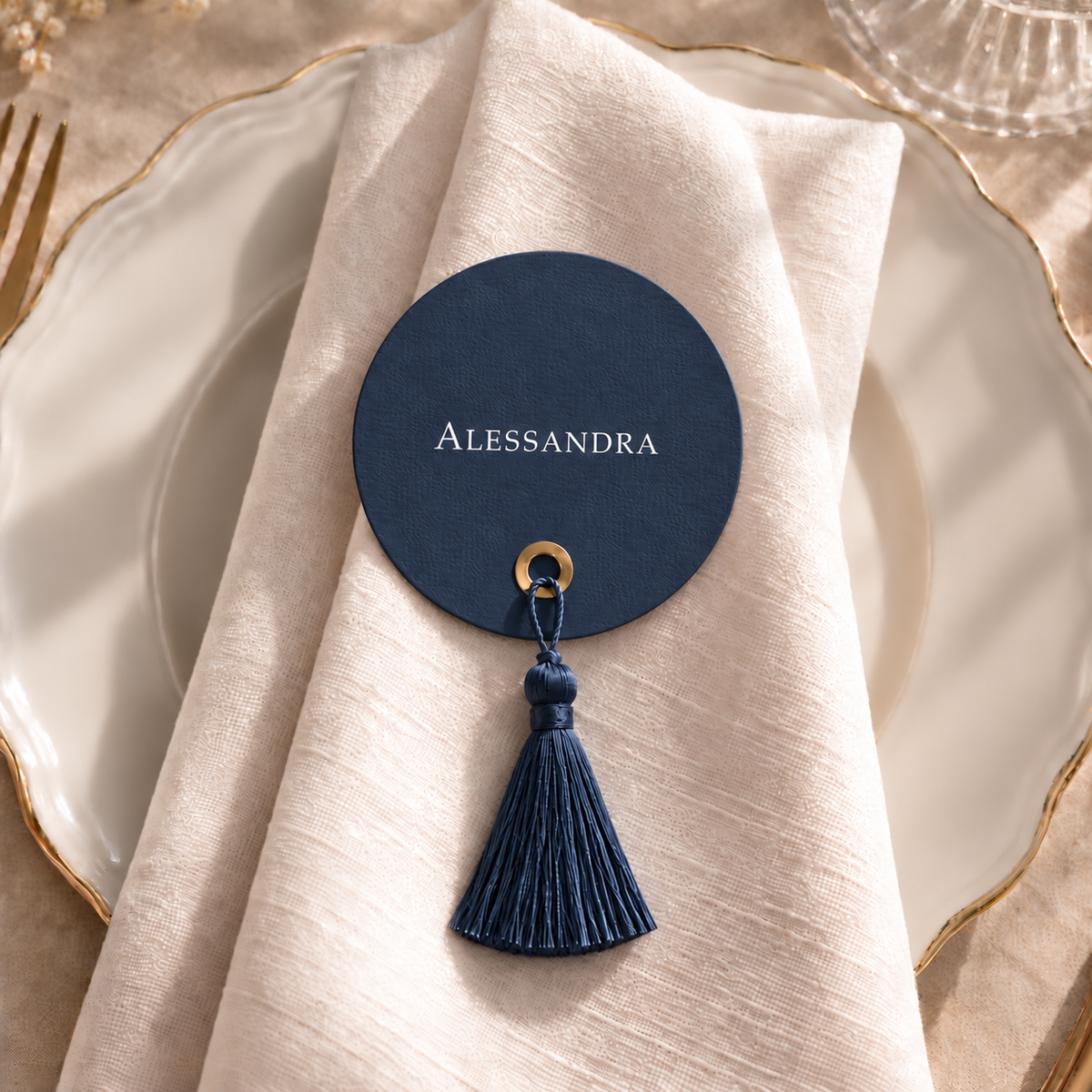 Segnaposto Matrimonio Navy con Nappina