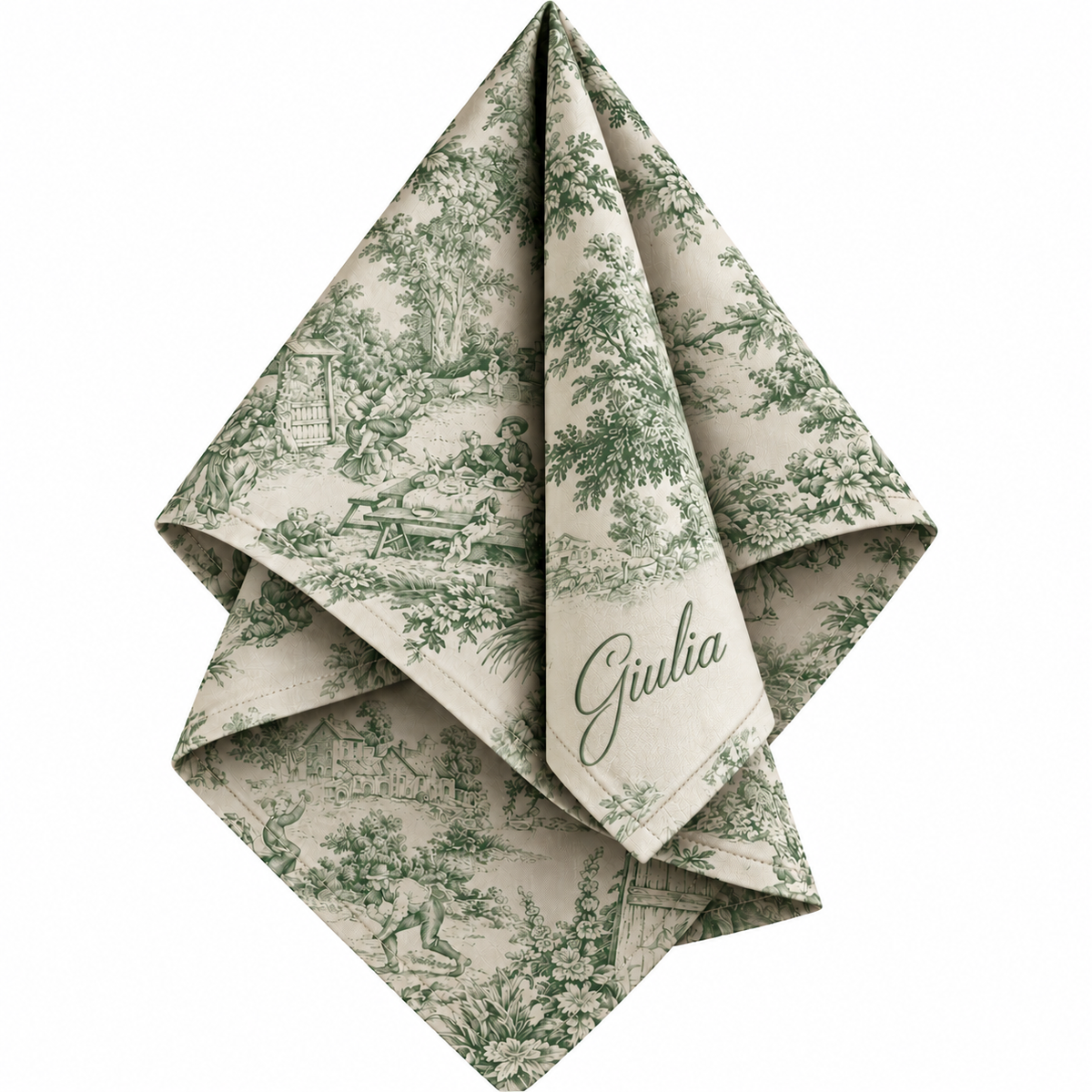 Tovagliolo in tessuto Toile de Jouy – Verde/Ecrù