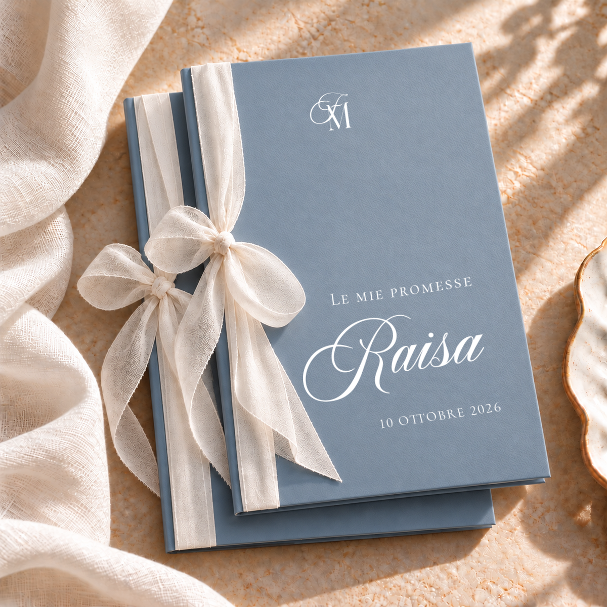 Set 2 libretti promesse Materica con nastro - Azzurro polvere