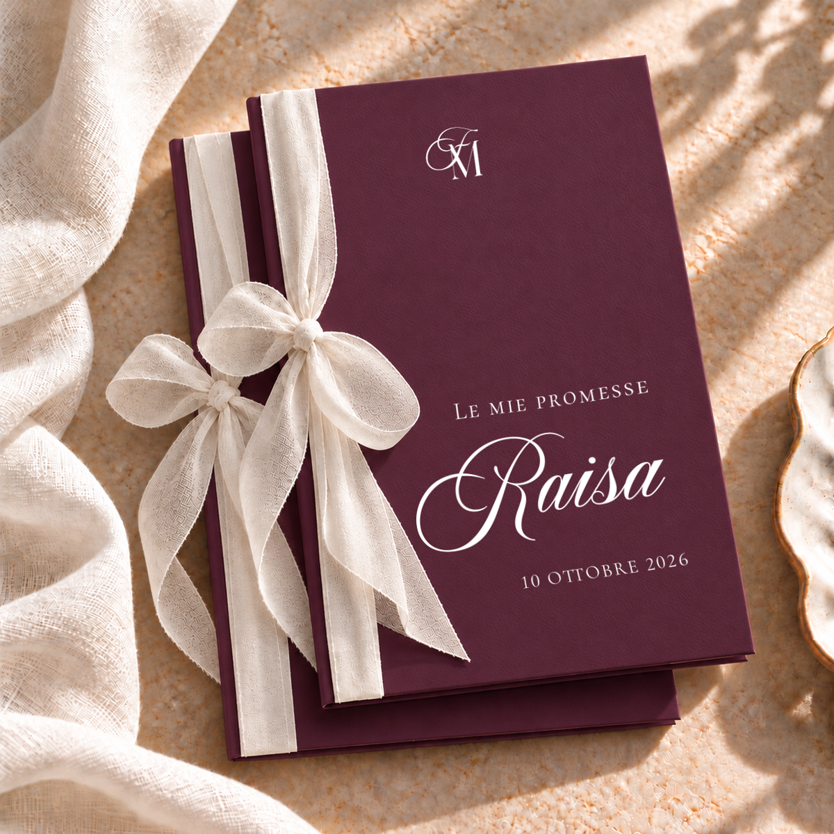 Set 2 libretti promesse Materica con nastro - Prugna