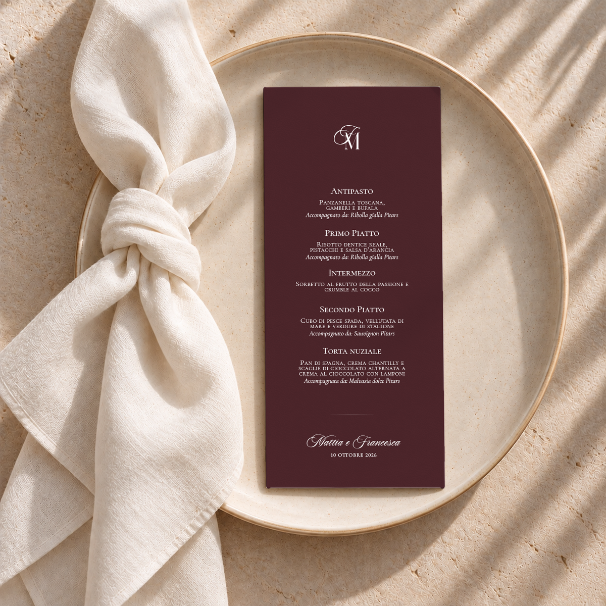 Menu Materica Borgogna rettangolare
