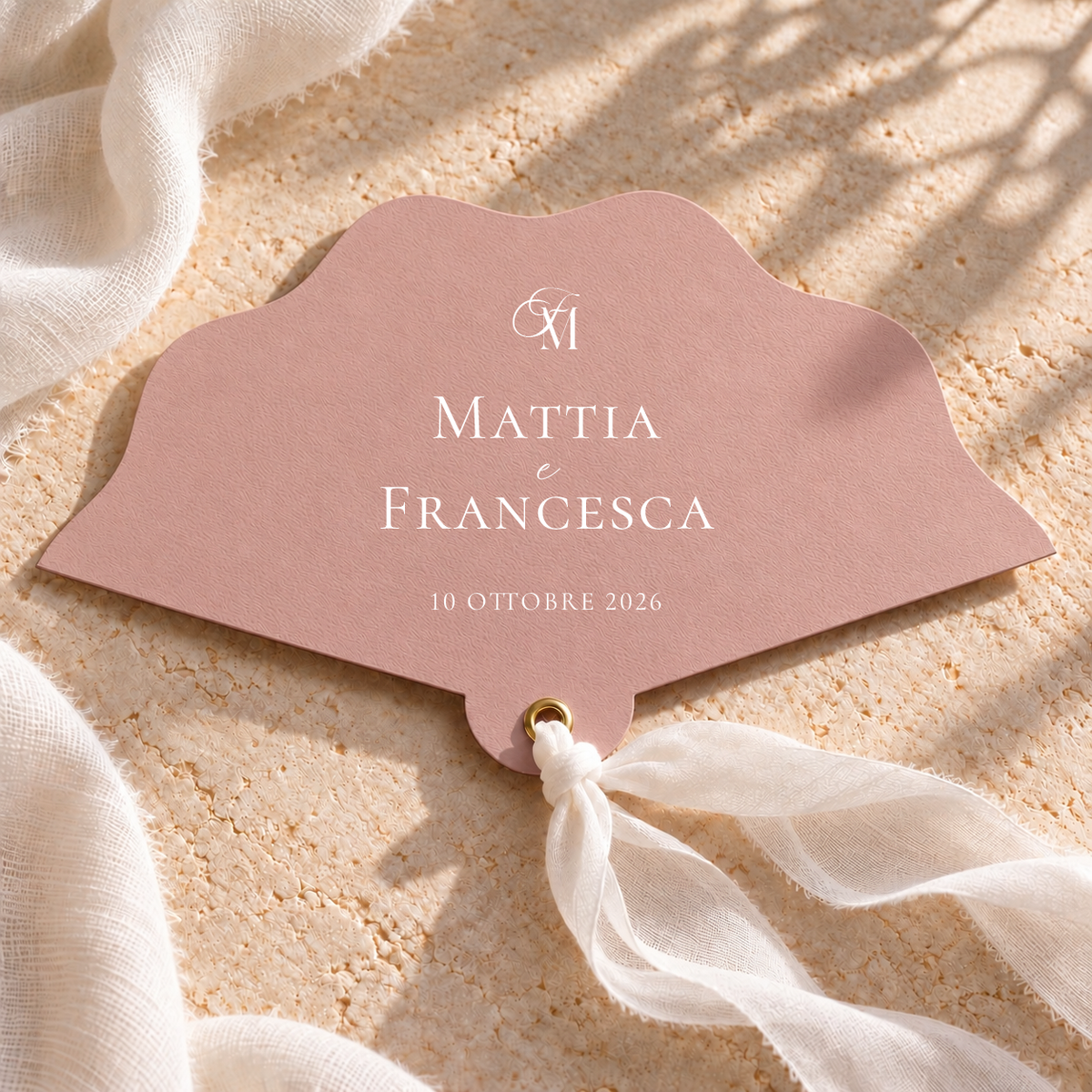 Ventaglio Materica in carta con chiffon - Rosa antico