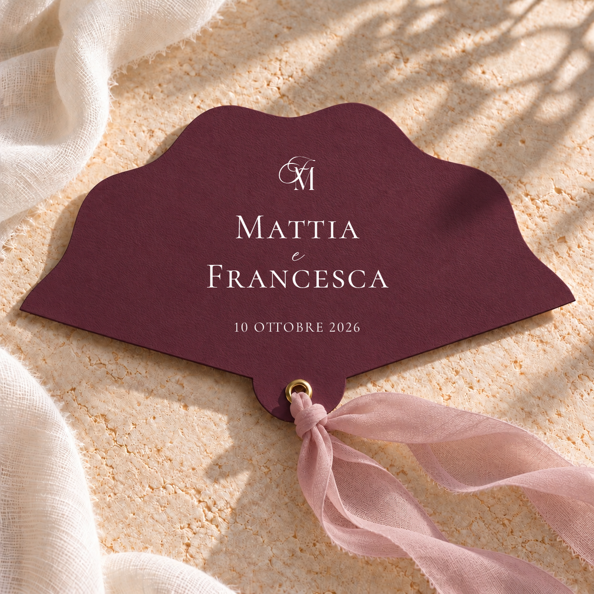 Ventaglio Materica in carta con chiffon - Prugna