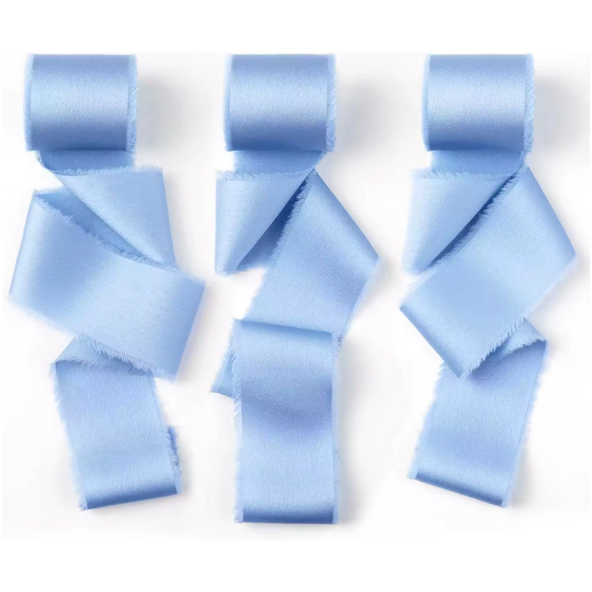 Nastro chiffon lucido sfrangiato azzurro polvere - confezione 3 rotoli da 3,8 cm x 4,5 m