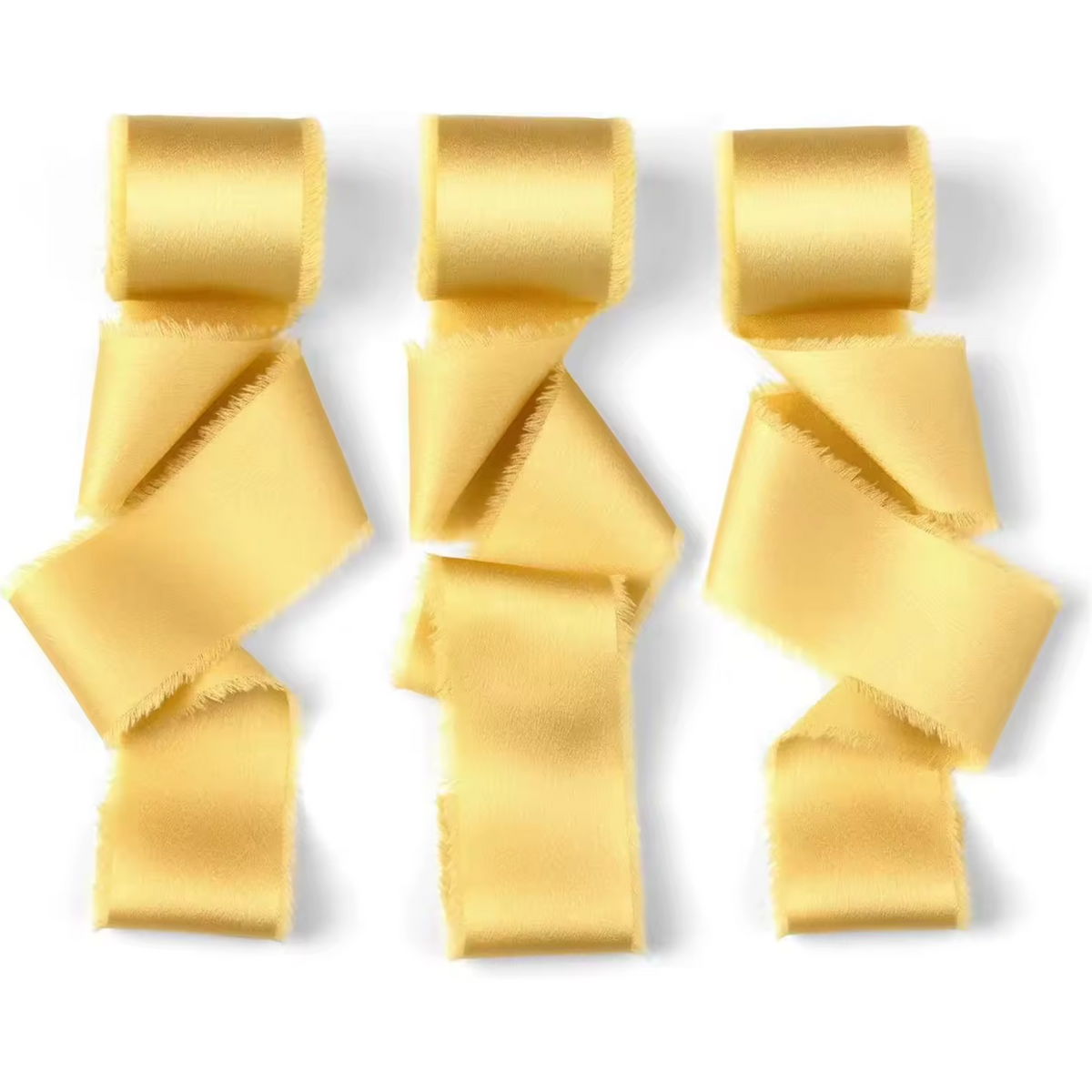 Nastro chiffon lucido sfrangiato giallo - confezione 3 rotoli da 3,8 cm x 4,5 m
