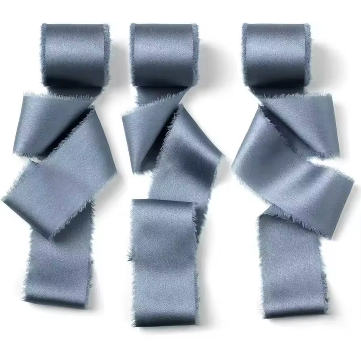 Nastro chiffon lucido sfrangiato grigio blu - confezione 3 rotoli da 3,8 cm x 4,5 m