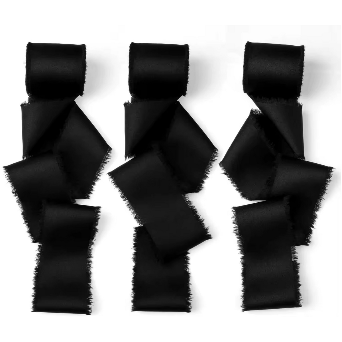 Nastro chiffon lucido sfrangiato nero - confezione 3 rotoli da 3,8 cm x 4,5 m