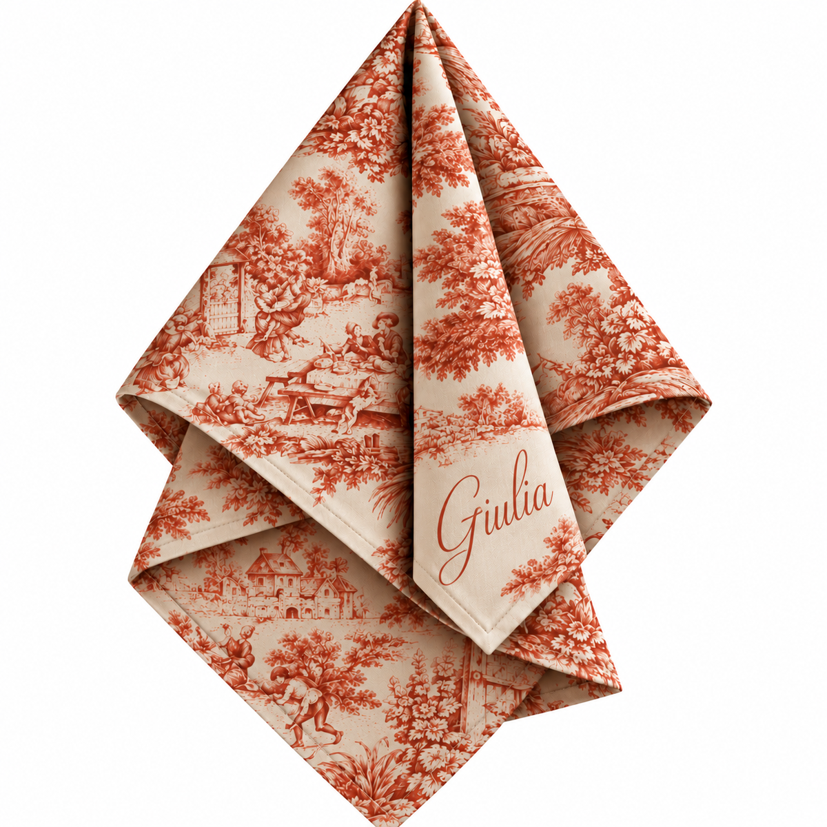 Tovagliolo in tessuto Toile de Jouy – Arancio/Ecrù