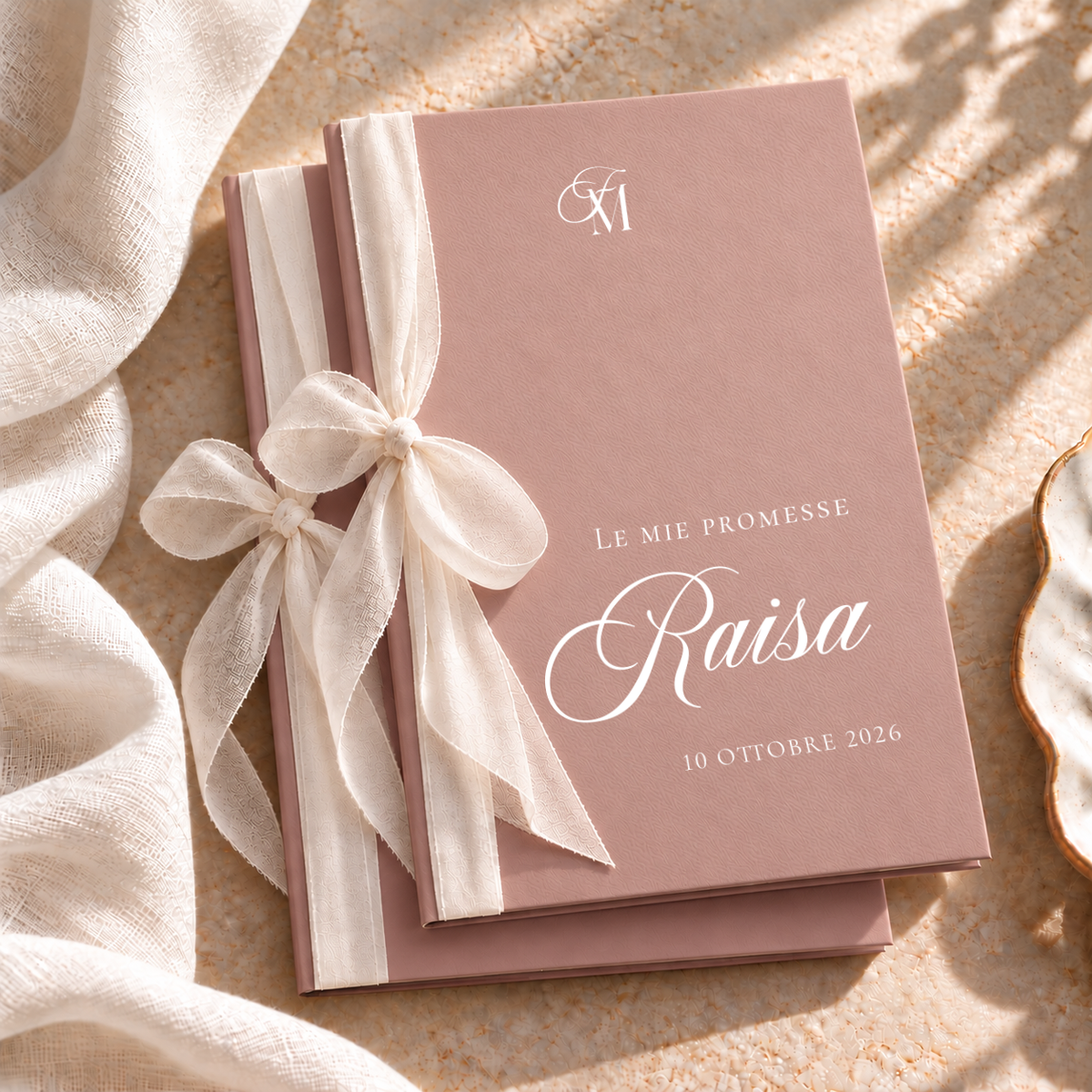 Set 2 libretti promesse Materica con nastro - Rosa antico