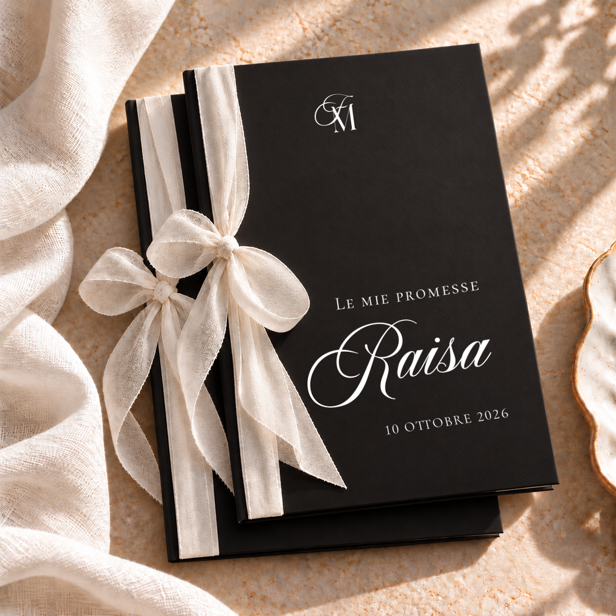 Set 2 libretti promesse Materica con nastro - Nero