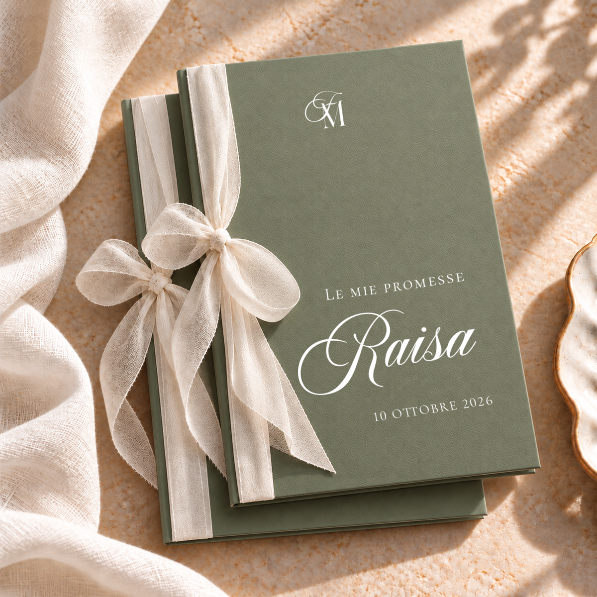 Set 2 libretti promesse Materica con nastro - Verde salvia