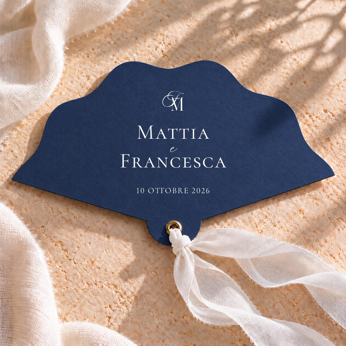 Ventaglio Materica in carta con chiffon - Blu navy