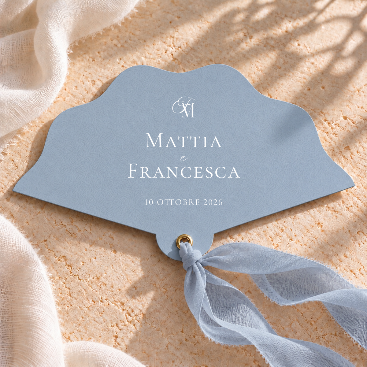 Ventaglio Materica in carta con chiffon - Azzurro polvere